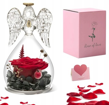 Вечная роза в стеклянном ангельском куполе. Хороший подарок жене на юбилей.