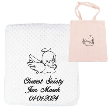 Koc do chrztu + personalizowany haft IMIĘ i DATA