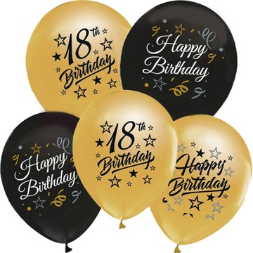 BALONY NA 18 lat HAPPY BIRTHDAY CZARNO ZŁOTE G