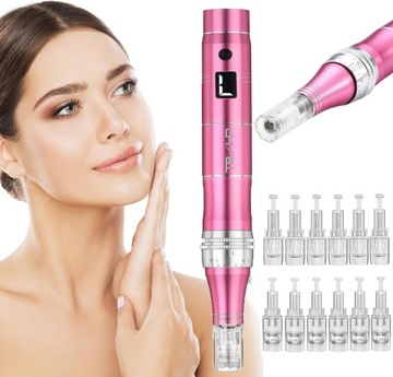 BEZPRZEWODOWY MEZOTERAPIA MIKROIGŁOWA DERMAPEN + 12Kartridży do mezoterapii