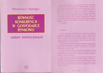 RÓWNOŚĆ KONKURENCJI W GOSPODARCE RYNKOWEJ