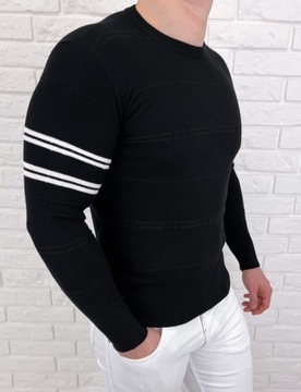 Czarny sweter meski w paski stylovy CHL9010 - XXL
