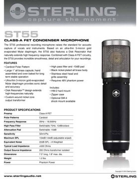STERLING AUDIO ST55 PROFESJONALNY MIKROFON STUDIO