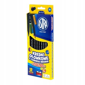 Kredki z czarnego drewna - 12 kolorów