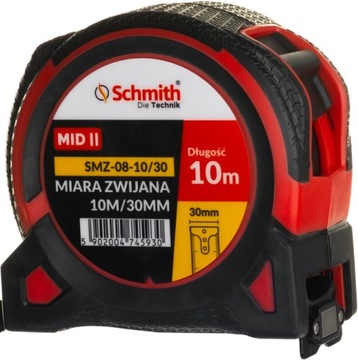 SCHMITH MIARA TAŚMA METRÓWKA MIARKA ZWIJANA 10m x 30mm MAGNES KARABIŃCZYK