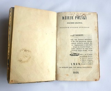 LELEWEL - DZIEJE POLSKI, 1848, LWÓW, UNIKAT