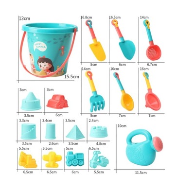 Пляжные игрушки для детей 18 элементов - ведра, инструменты, формочки