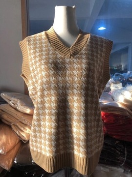 Sleeveless Geometric Houndstooth Sweater Vest Wome