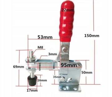 DOCISK ŚCISK ZACISK SZYBKOMOCUJĄCY PIONOWY GH-101-D/180kg