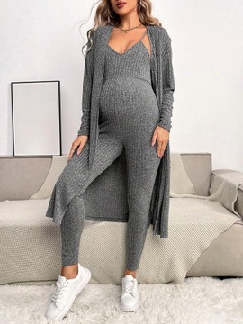 Shein серый комбинезон для беременных + длинный кардиган М