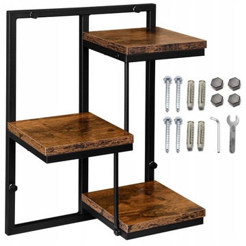 KWIETNIK METALOWY WISZĄCY NA ŚCIANĘ ŚCIENNY LOFTOWY RUSTYKALNY 3 PÓŁKI LOFT