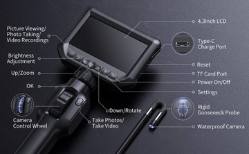 ИНСПЕКЦИОННАЯ КАМЕРА С ПОДВИЖНЫМ ВРАЩАЮЩИМСЯ ГОЛОВКОЙ ЭНДОСКОПОМ 360° 8 мм 2M 8LED CE