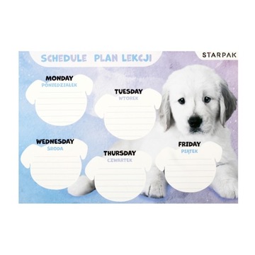 UROCZY PLAN LEKCJI papierowy z TABLICZKĄ mnożenia A5 Pieski STARPAK 25szt.