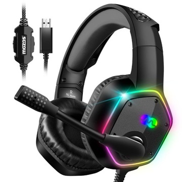 SŁUCHAWKI Z MIKROFONEM GAMINGOWE USB PODŚWIETLENIE RGB LED MOZOS G1000