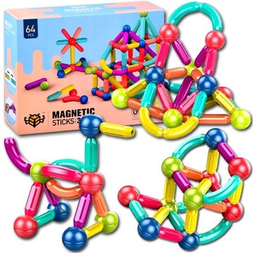 Klocki Magnetyczne 3D Edukacyjne MAGNETIC STICKS XL dla Dzieci Kulki Magnes