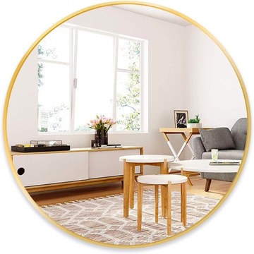 LUSTRO OKRĄGŁE ŚCIENNE W ZŁOTEJ RAMIE ŁAZIENKOWE DO SALONU 60CM