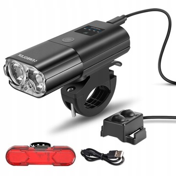Lampka Rowerowa 1500 lm LED Przód Tył Dzwonek 3w1
