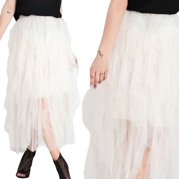 SPÓDNICA DAMSKA SPÓDNICZKA DŁUGA KOBIECA LETNIA ELEGANCKA TIUL ECRU 1928