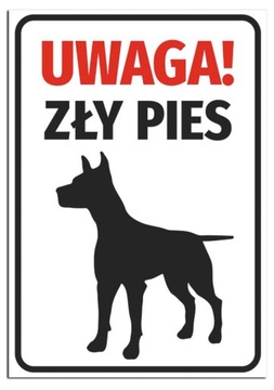 uwaga zły pies NAKLEJKA szyld 15x10cm