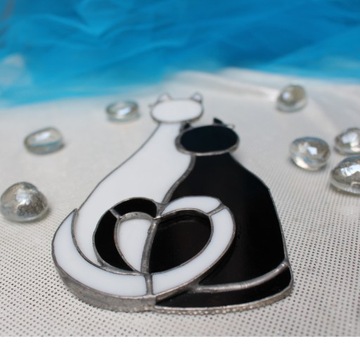 Две кошки, витражный декор, котята, Cat Love B-часть