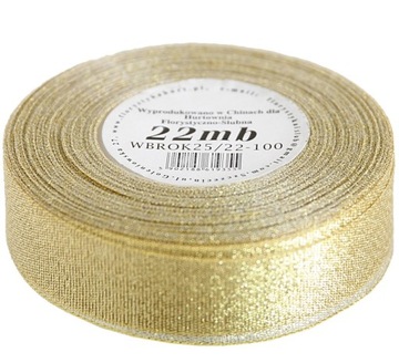 Taśma wstążka brokatowa 25mmx22mb ZŁOTA/SREBRNA