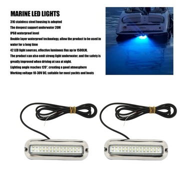 PODWODNE ŚWIATŁO DO ŁODZI WODOODPORNOŚĆ IP68 42LED NIEBIESKIE ŚWIATŁO