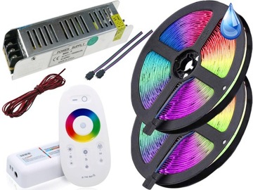 ZESTAW 10M 300LED Taśma RGB BIAŁY Wodoodporny 5050