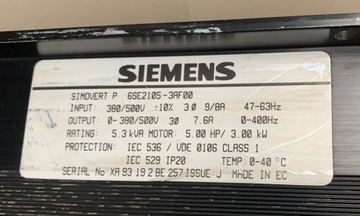 Инвертор Siemens Simovert 380/500 В 3 кВт 0–400 Гц