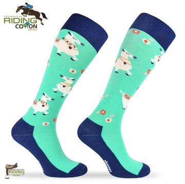 Kolorowe wesołe skarpetki jeździeckie wzór ALPAKA