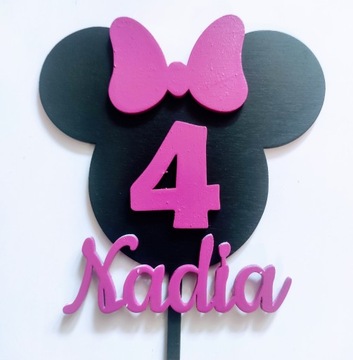 Topper na tort urodzinowy Myszka Minnie + imię