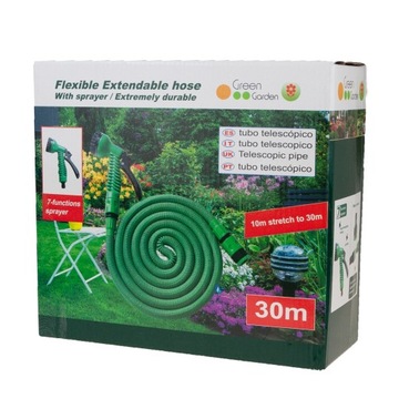 ГИБКИЙ Удлиняемый САДОВЫЙ ШЛАНГ С ПИСТОЛЕТОМ 30М ДЛЯ ПОЛИВА СОЕДИНИТЕЛЯ