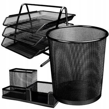 Офисный органайзер из металлической сетки с 3 отделениями.