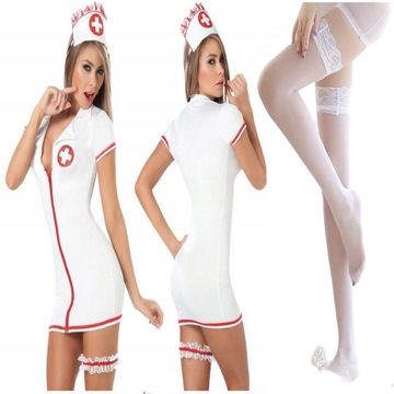 SEXY KOMPLET PIELĘGNIARKI STRÓJ + POŃCZOCHY