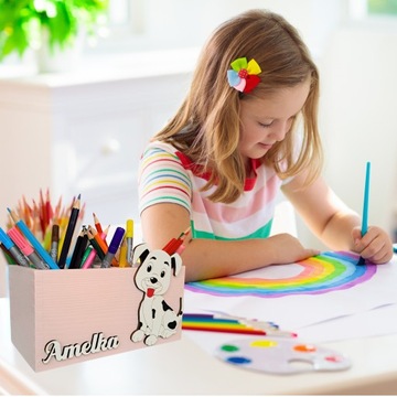 Organizer, przybornik na kredki + IMIĘ,100% DREWNO