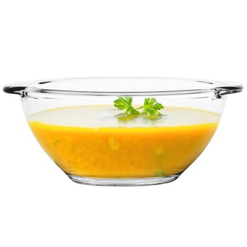 BULIONÓWKA MISECZKA SZKLANA Z USZAMI FLACZARKA OWALNA DO ZUPY ROSOŁU 550ML