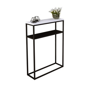 Nowoczesna Konsola Podwójna Przedpokój Loft 60x20x80 Czarna+Blat Biały Mat