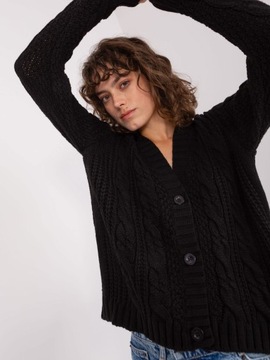 Czarny ROZPINANY sweter Z WEŁNĄ 8016 DEKOLT V one size