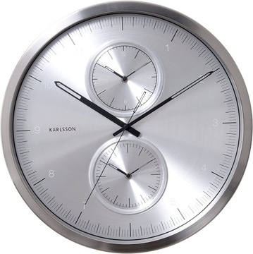 Zegar ścienny Karlsson srebrny + BATERIE KA5508SI średnica 50 cm 3 strefy