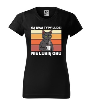 KOSZULKA DAMSKA T-SHIRT CZARNA PREZENT KOT DWA TYPY LUDZI ROZMIAR M