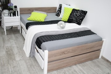 Деревянная двуспальная кровать BELLA 140x200 Дуб Трюфель МАТРАС с ящиком