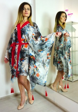 ЯПОНИЯ МИДИ ШИФОНОВАЯ ПЛЯЖНАЯ ТУНИКА ПАРЕО КИМОНО