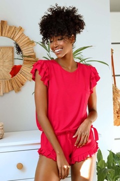Modna wiosenna piżama z krótkim rękawem M czerwona