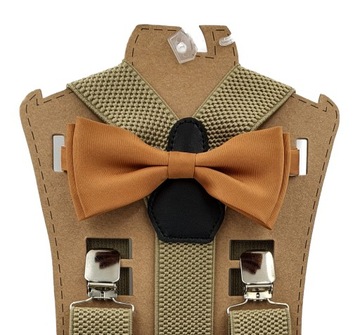 Подтяжки с галстуком-бабочкой бежевого песочно-коричневого цвета и меди со вставкой