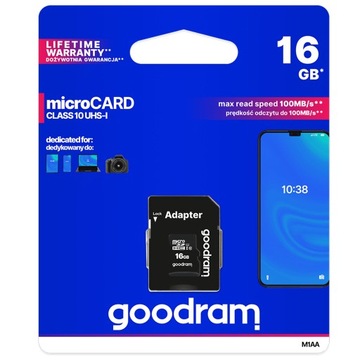 Карта памяти GoodRam M1AA-0160R12 (16ГБ; Класс 10, Класс U1; Адаптер,