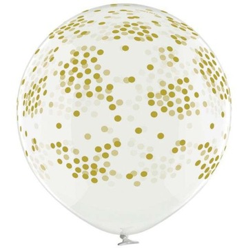 BALON lateksowy GIGANT konfetti ZŁOTE transparent