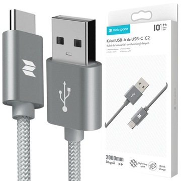 ROCK SPACE C2 Kabel USB-C Typ C Nylonowy 2m 1,5A