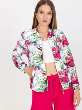 Bluza welurowa ROZPINANA bomberka FLOWERS 290 white L/XL