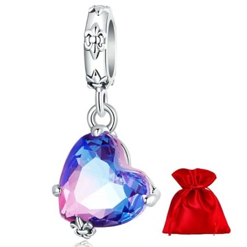 G364 Serce kryształ zawieszka charms srebro 925