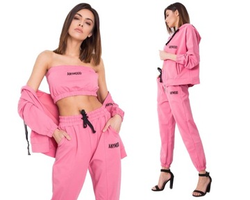 DRES DAMSKI 3-części TOP+SPODNIE+BLUZA z kapturem 29P RÓŻOWY M/L