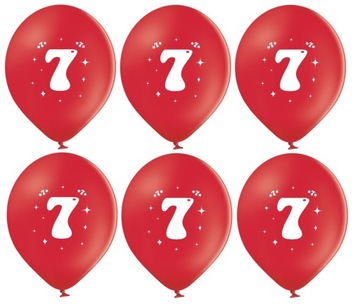 Balony Z Nadrukiem Cyfra 7 Czerwony 6 sztuk